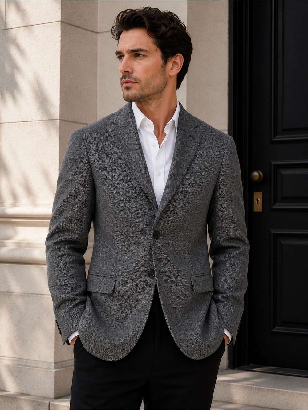 Lauren Ralph Lauren Men’s Size 38R Gray Herringbone Two Button Sport Coat Blazer